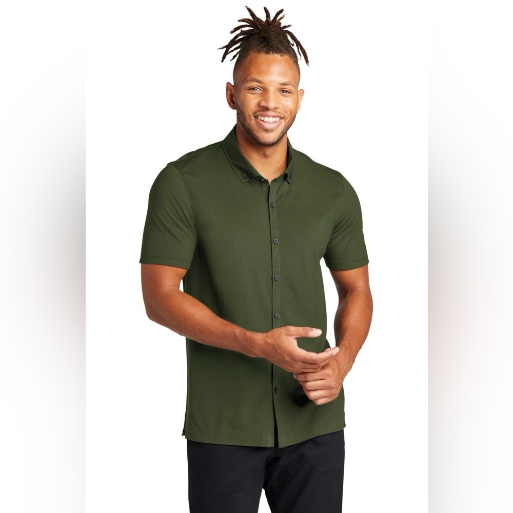 Mercer + Mettle Men’s Stretch Pique Full-Button Polo In Townsend Green Size L